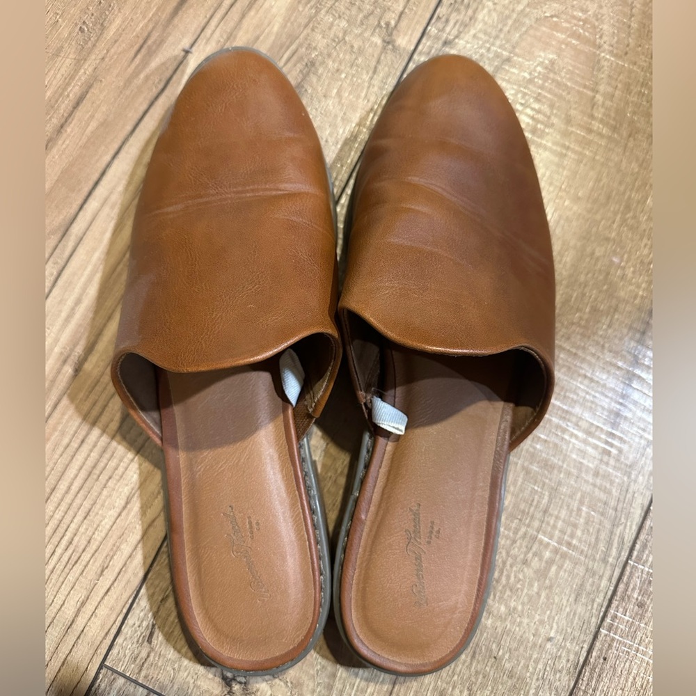 Brown Leather Slip-On Mules